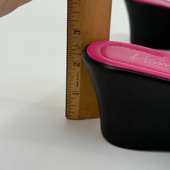 Y2K Harris Leather Wedge Sandals US 7.5 EU 38 Made in Italy Bow Platform Heels - Picture 3 of 9